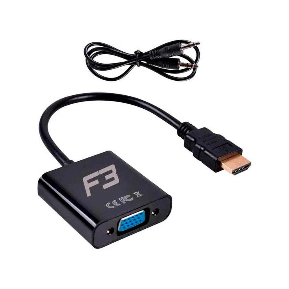 cabo adaptador conversor hdmi para vga f + Áudio f3 jc ad hm/vga