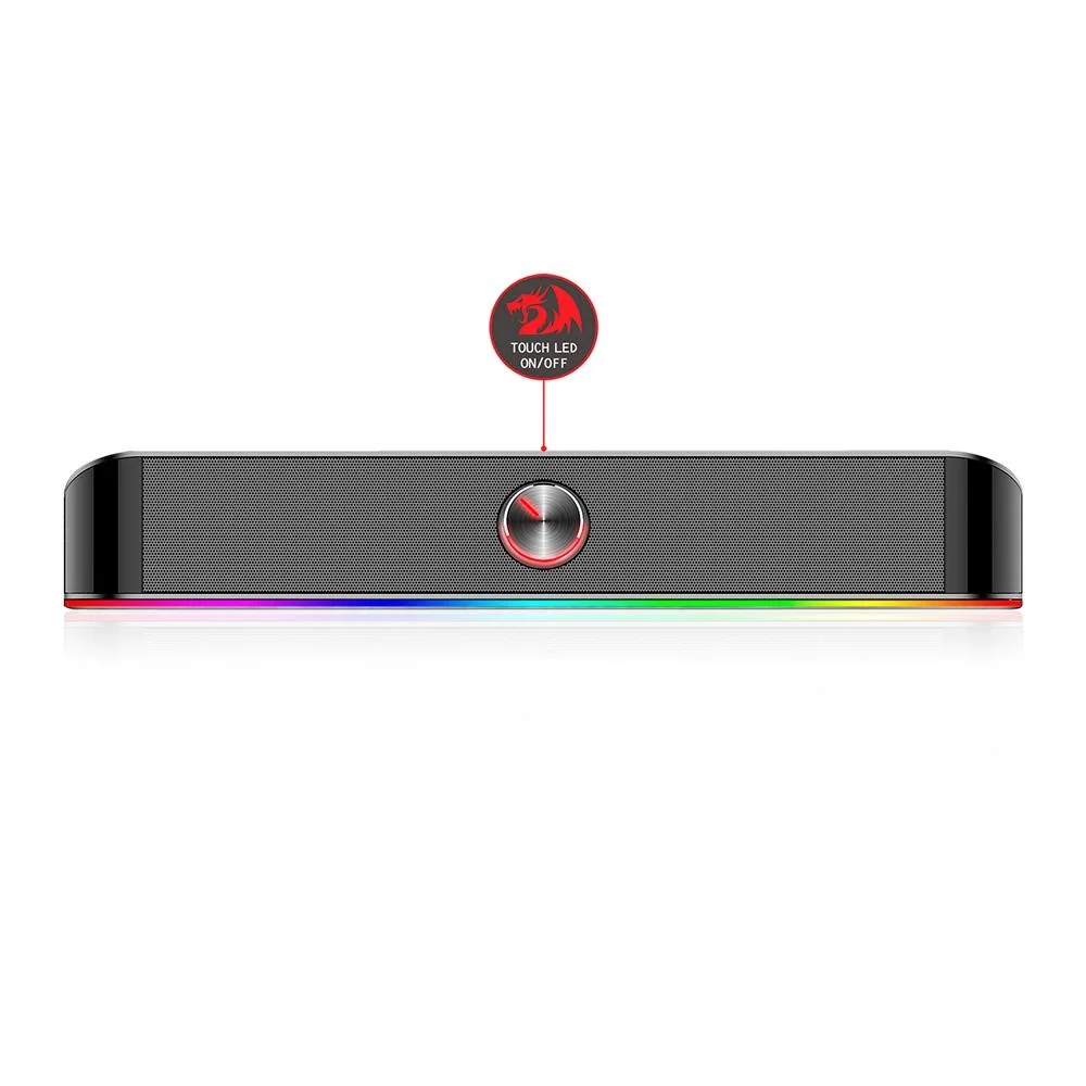 soundbar gamer redragon adiemus, 6w rms, rgb, usb, 150hz/20khz, botão touch, preto gs560